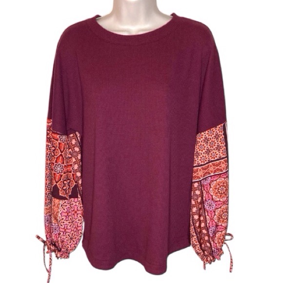 Belle by Kim Graver | Oversized Waffle Knit Print Sleeve Top S - Picture 1 of 5